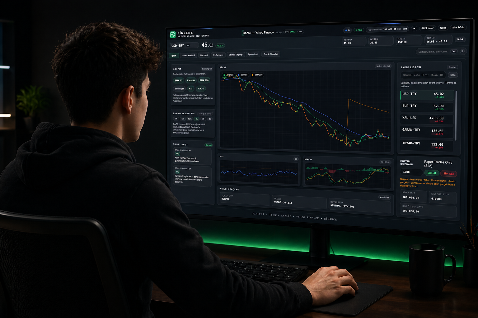 FinLens terminali kullanan bir yatırımcı